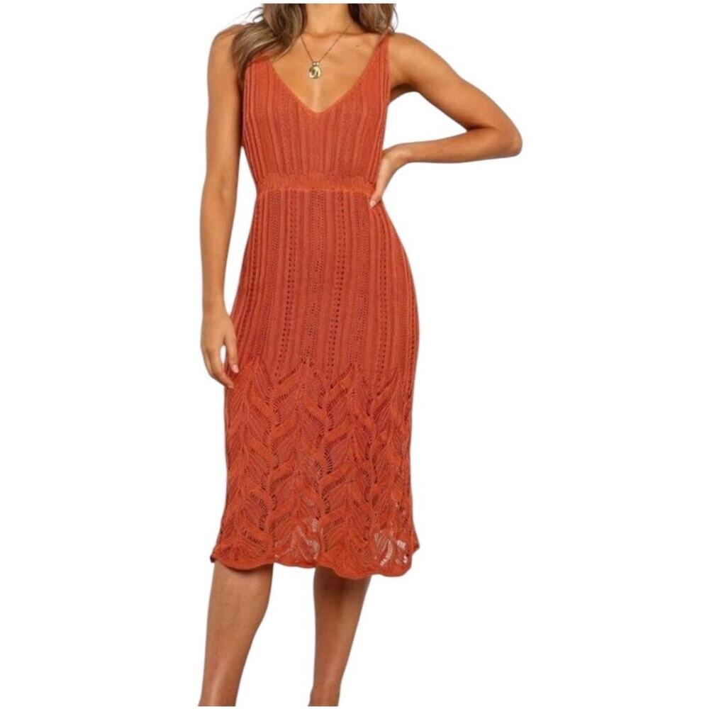 Petal & Pup Terracotta Knit V-Neck Midi Dress